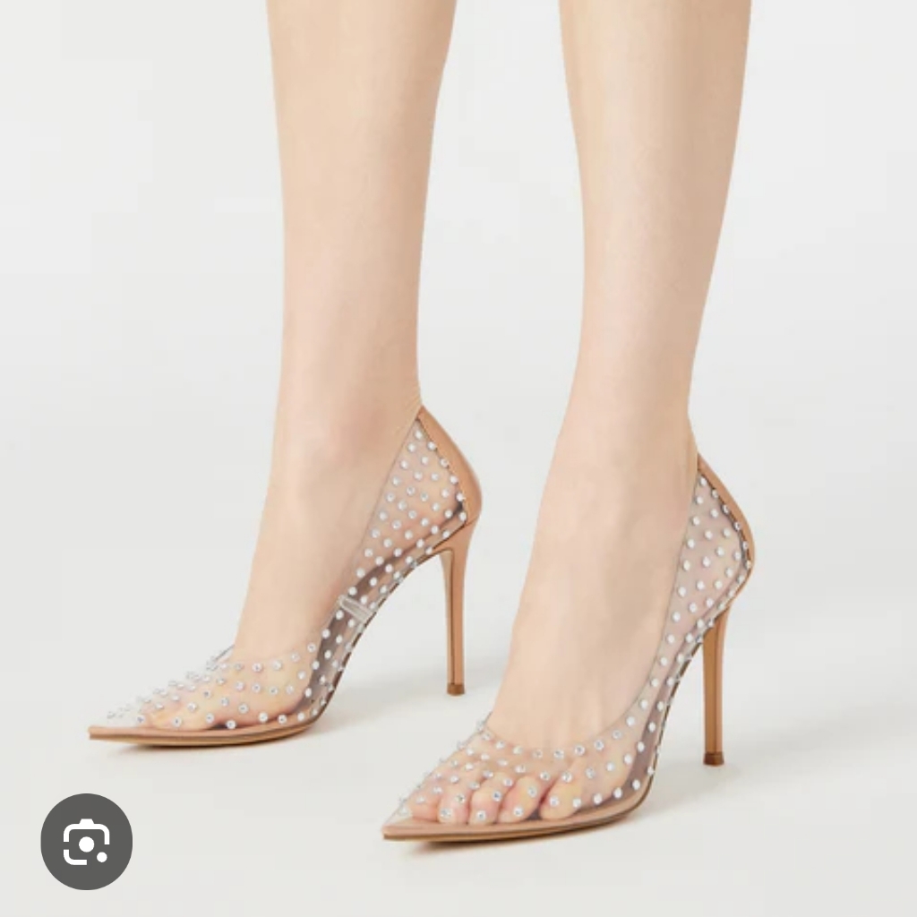 Steve Madden Women's Clear Heels With Gold Spikes